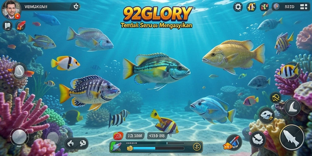 Tampilan gameplay menegangkan dalam 92GLORY saat menangkap ikan besar.