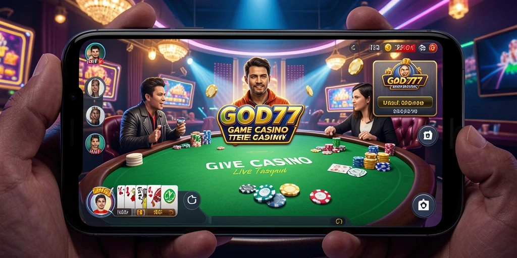 Screenshot menampilkan antarmuka permainan Live Casino GOD77 dengan dealer langsung.