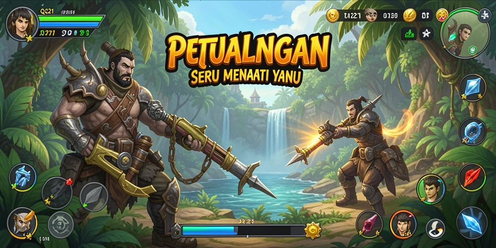 Screenshot utama QQ1221 menampilkan aksi petualangan seru dan grafis menakjubkan.